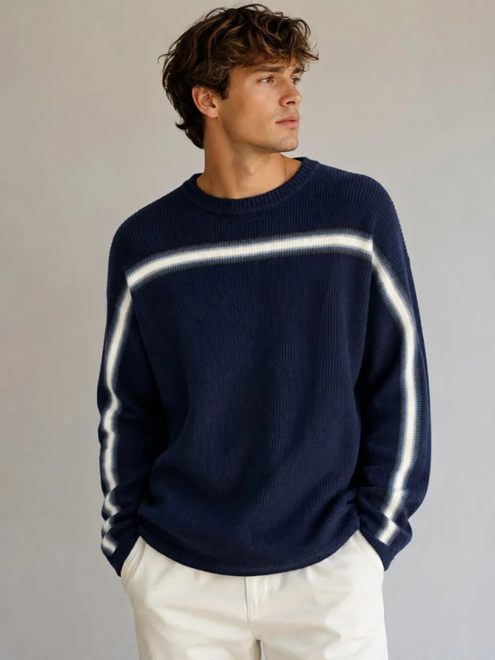 Vintage Arizona Crewneck Sweater XL Blue Striped Rib Knit Y2K Grunge Skater